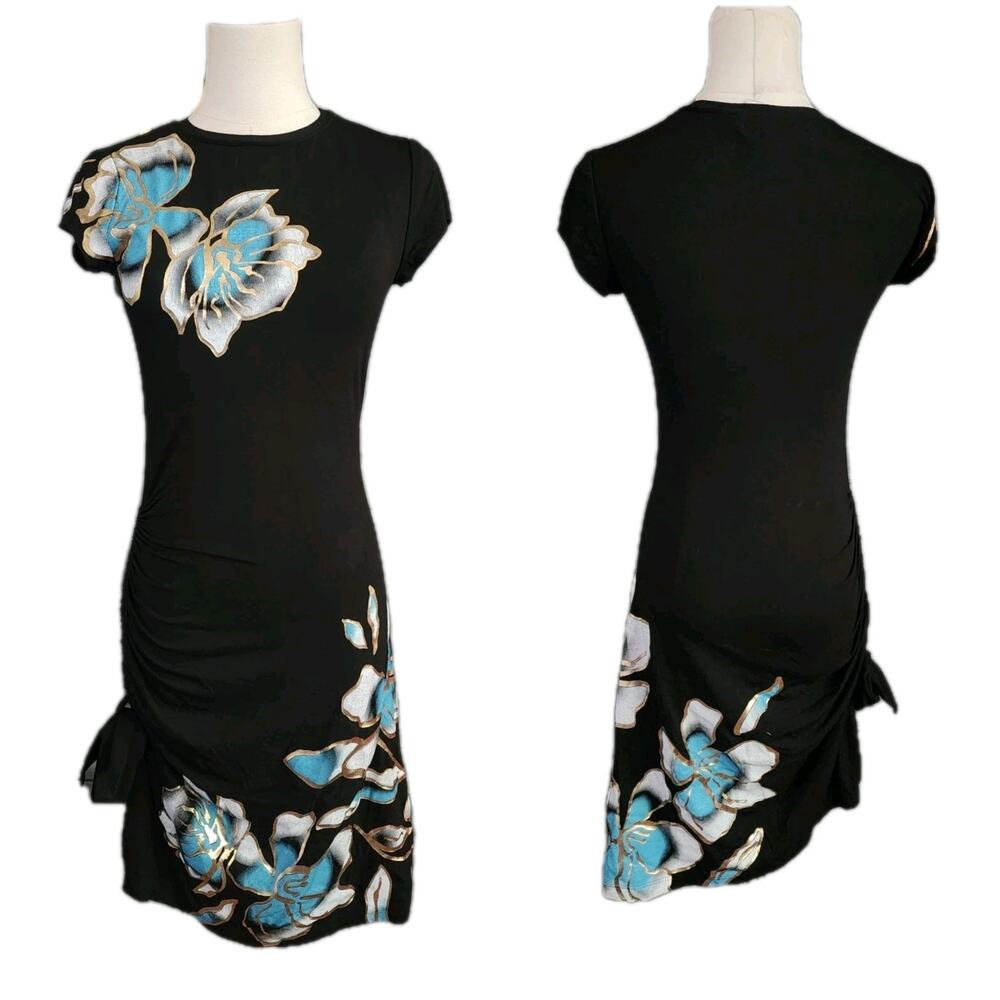 Cache Y2K Jersey Shore Gold Graphic Print Bodycon Tee Dress Sz Small Stretchy